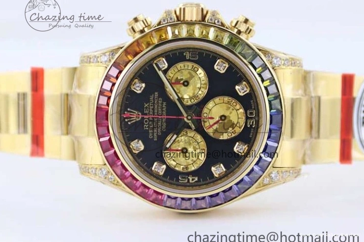 AAA Replica Watches 116595RBOW Black on A Diamonds 2406 Best YG 904L YG Dial Edition Bracelet Effortless TWF 1:1 Steel Daytona YG 0109